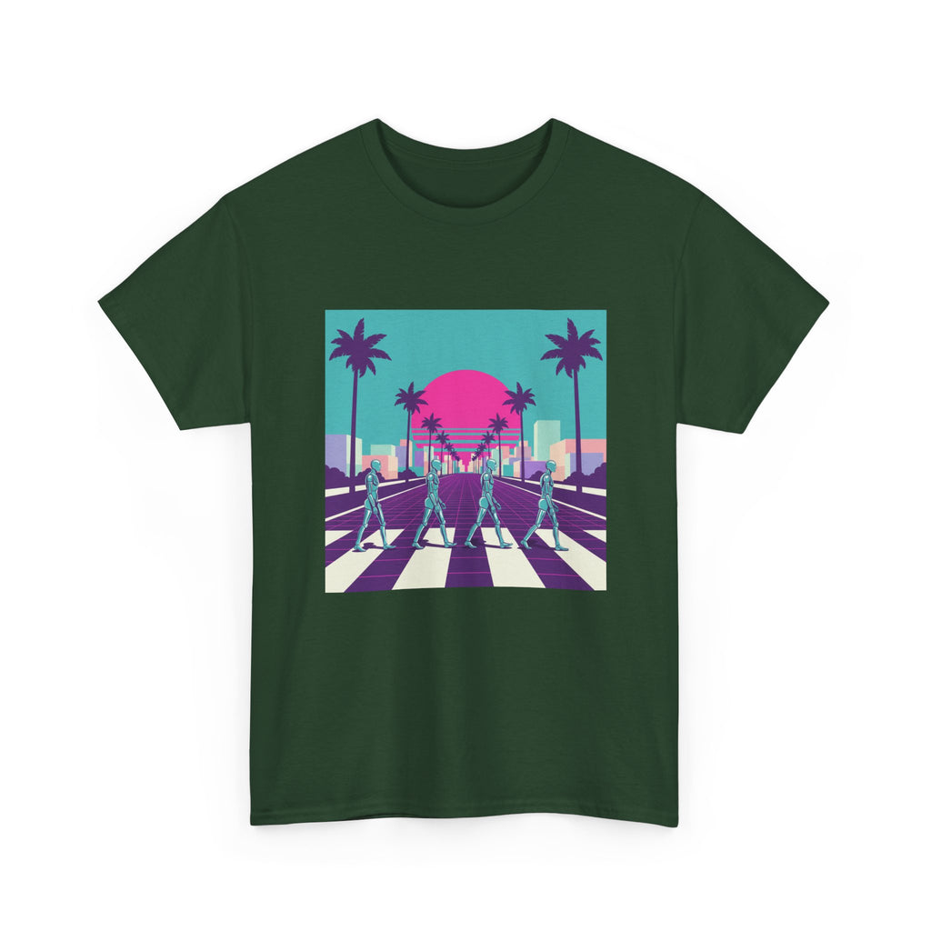 Retro Sunset Beach Tee — Vaporwave Palm Tree Skate Crossing T-Shirt