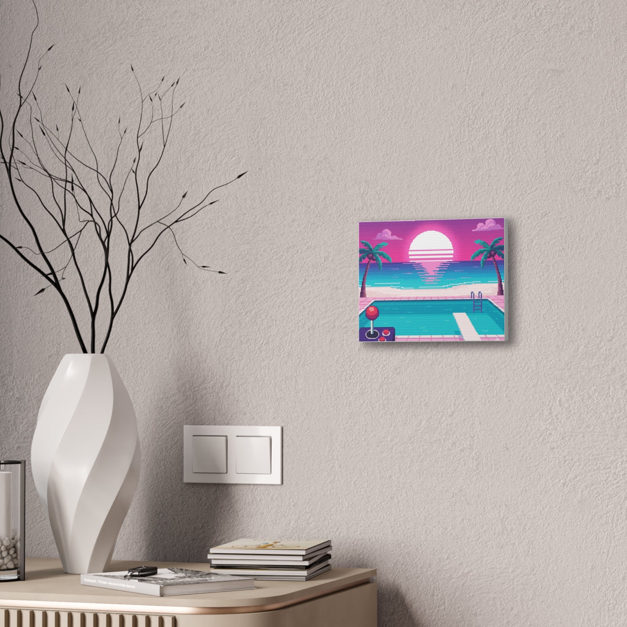 Retro Vaporwave Beach Canvas Print