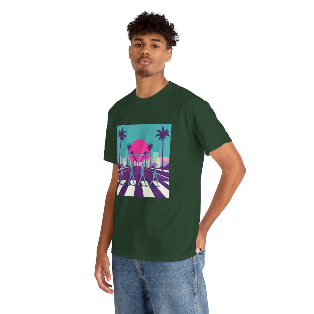 Retro Sunset Beach Tee — Vaporwave Palm Tree Skate Crossing T-Shirt