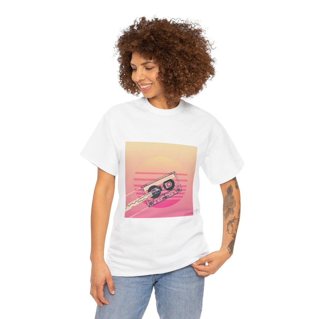 Cassette Sunset Tee — Retro Vaporwave Vintage Tape T-Shirt