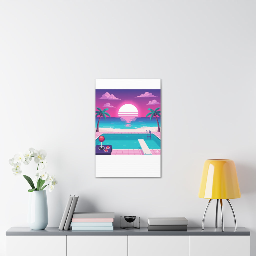 Retro Vaporwave Beach Canvas Print