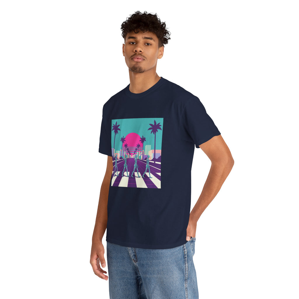 Retro Sunset Beach Tee — Vaporwave Palm Tree Skate Crossing T-Shirt