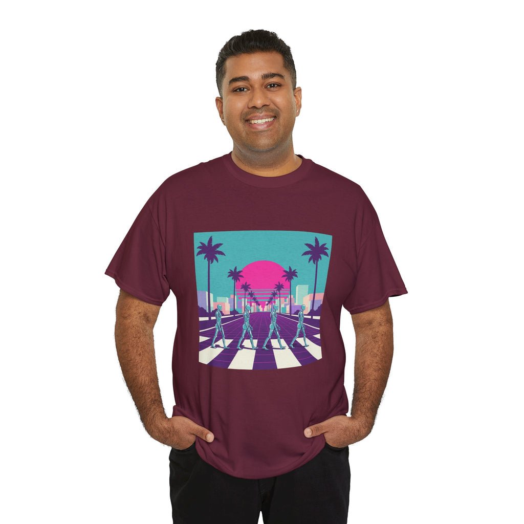 Retro Sunset Beach Tee — Vaporwave Palm Tree Skate Crossing T-Shirt