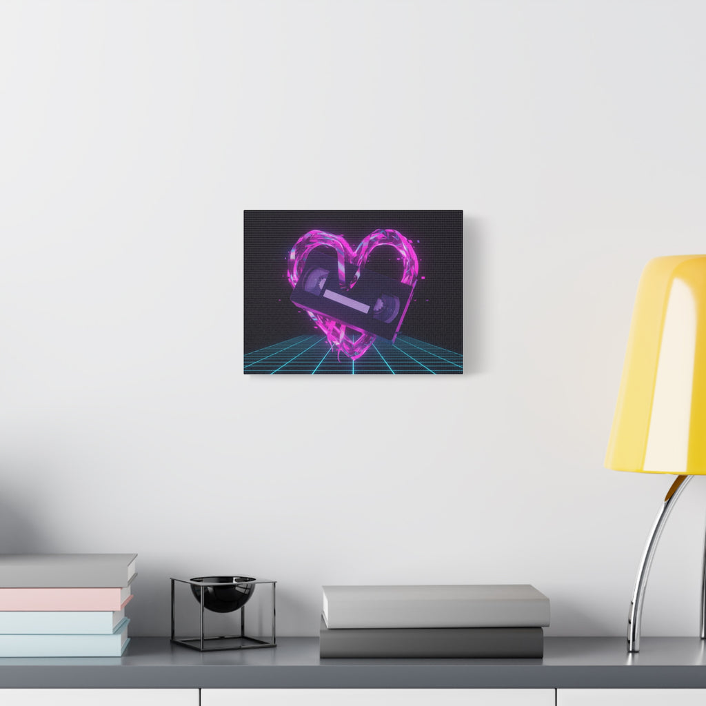 Retro VHS Heart Matte Canvas Wall Art — 80s Vaporwave Neon Decor
