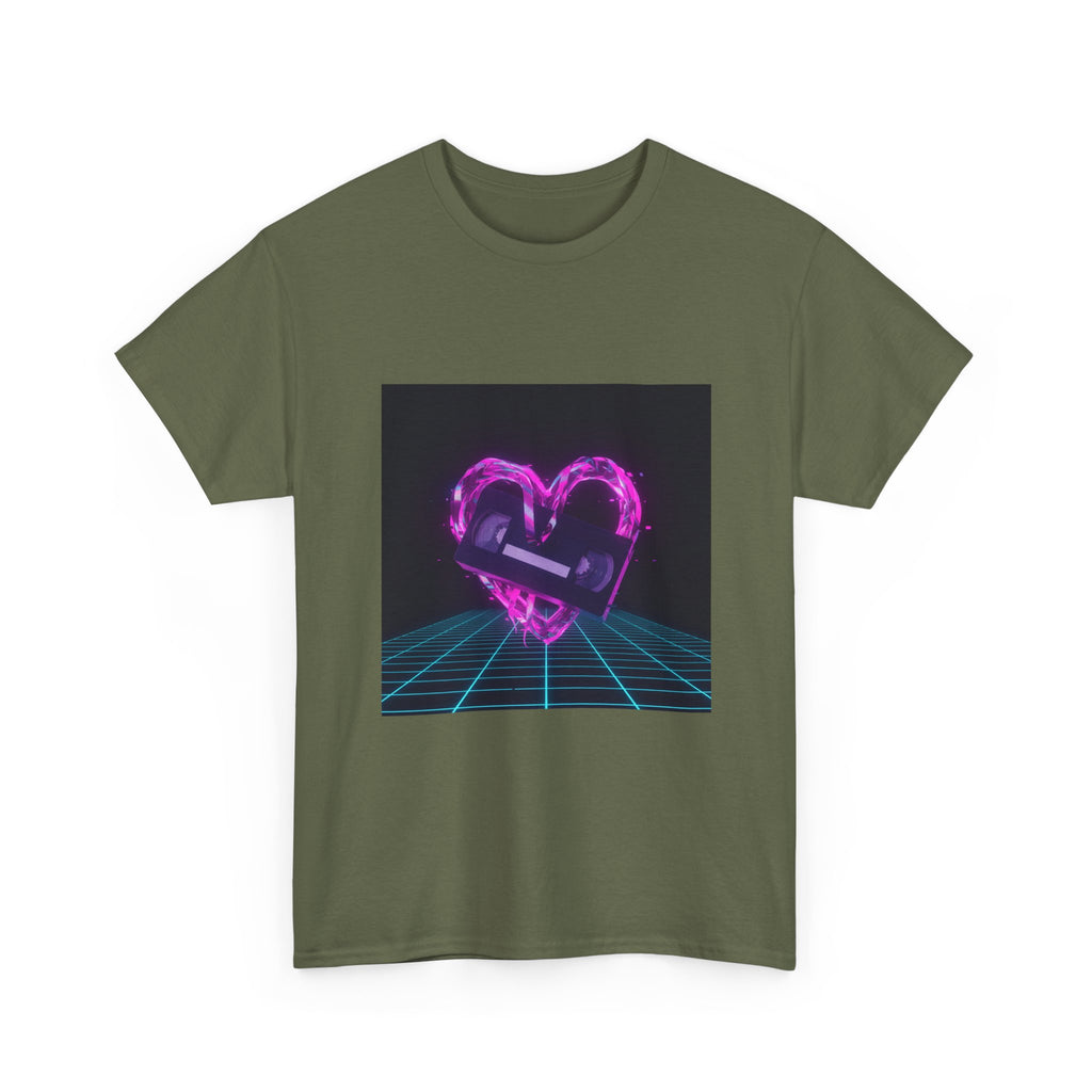 Retro Neon Heart Tee — Vaporwave Pink Heart with Bandage Graphic