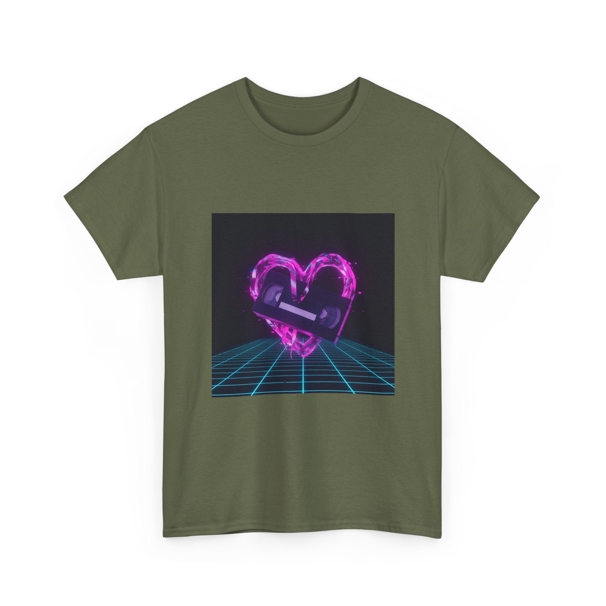 Retro Neon Heart Tee — Vaporwave Pink Heart with Bandage Graphic