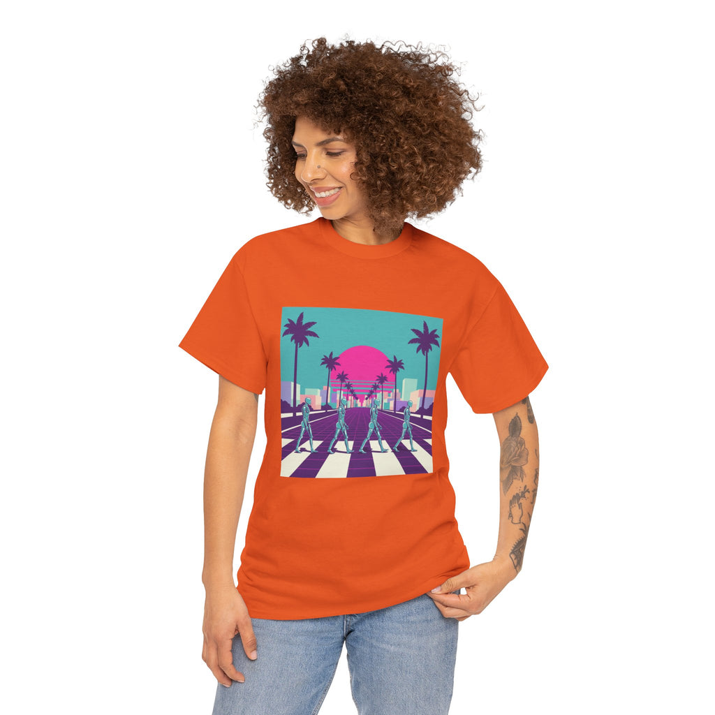 Retro Sunset Beach Tee — Vaporwave Palm Tree Skate Crossing T-Shirt