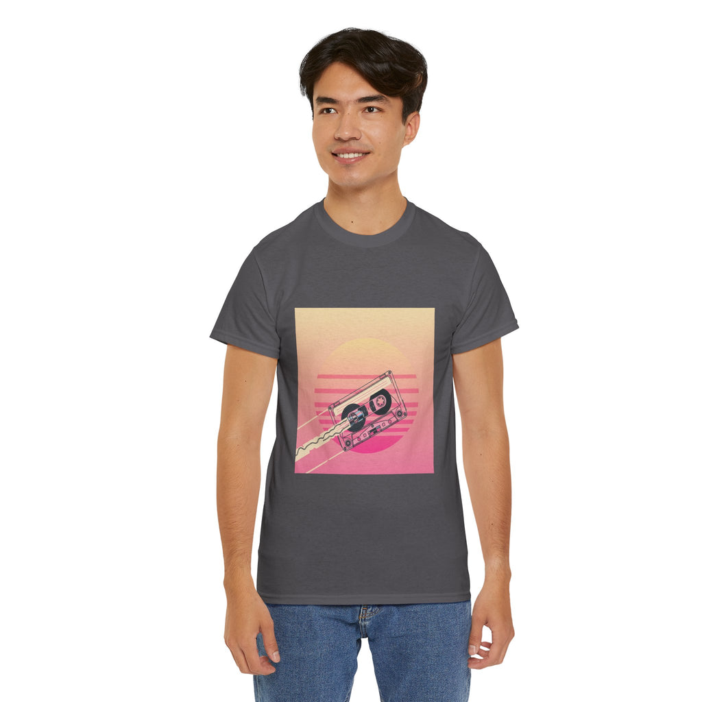 Cassette Sunset Tee — Retro Vaporwave Vintage Tape T-Shirt