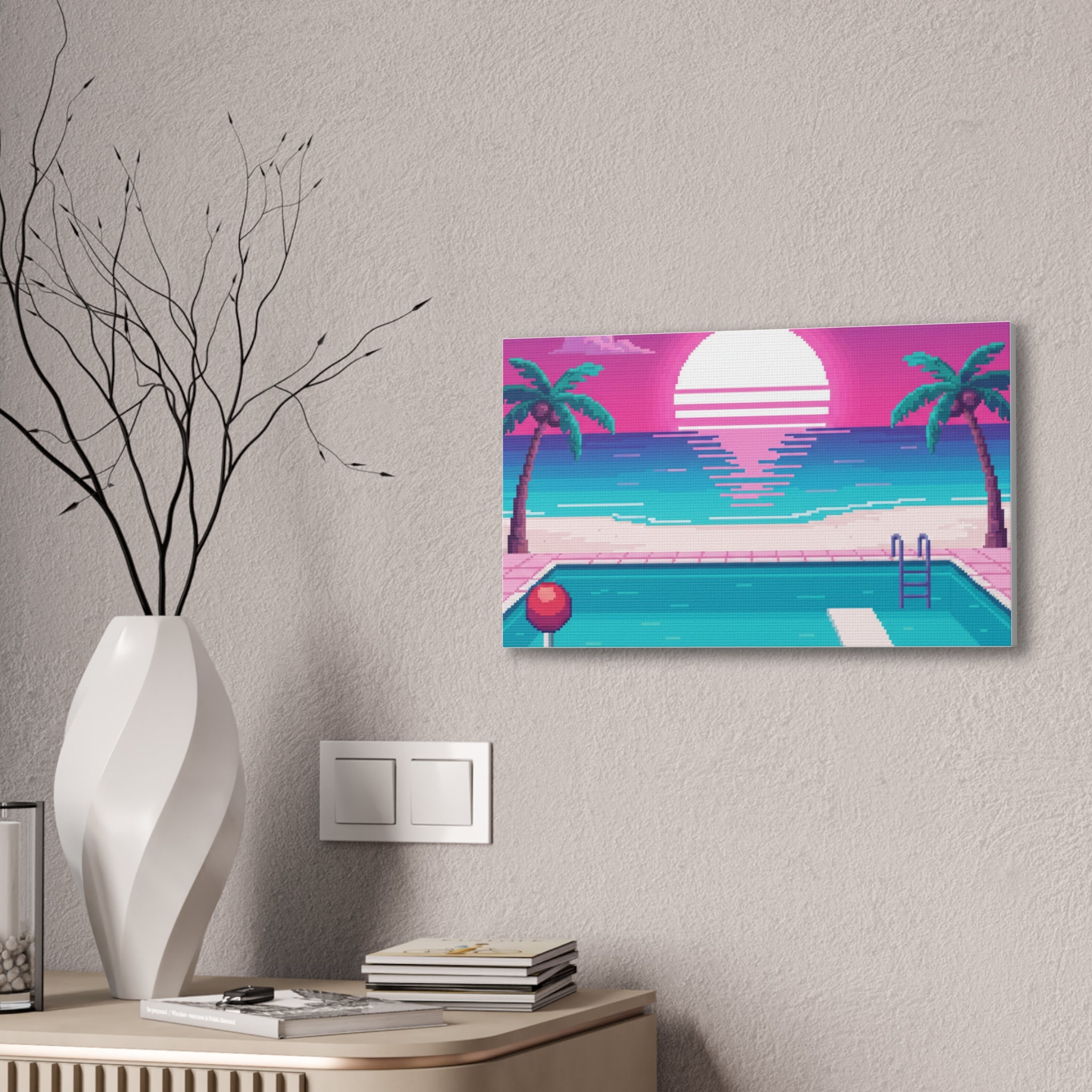 Retro Vaporwave Beach Canvas Print