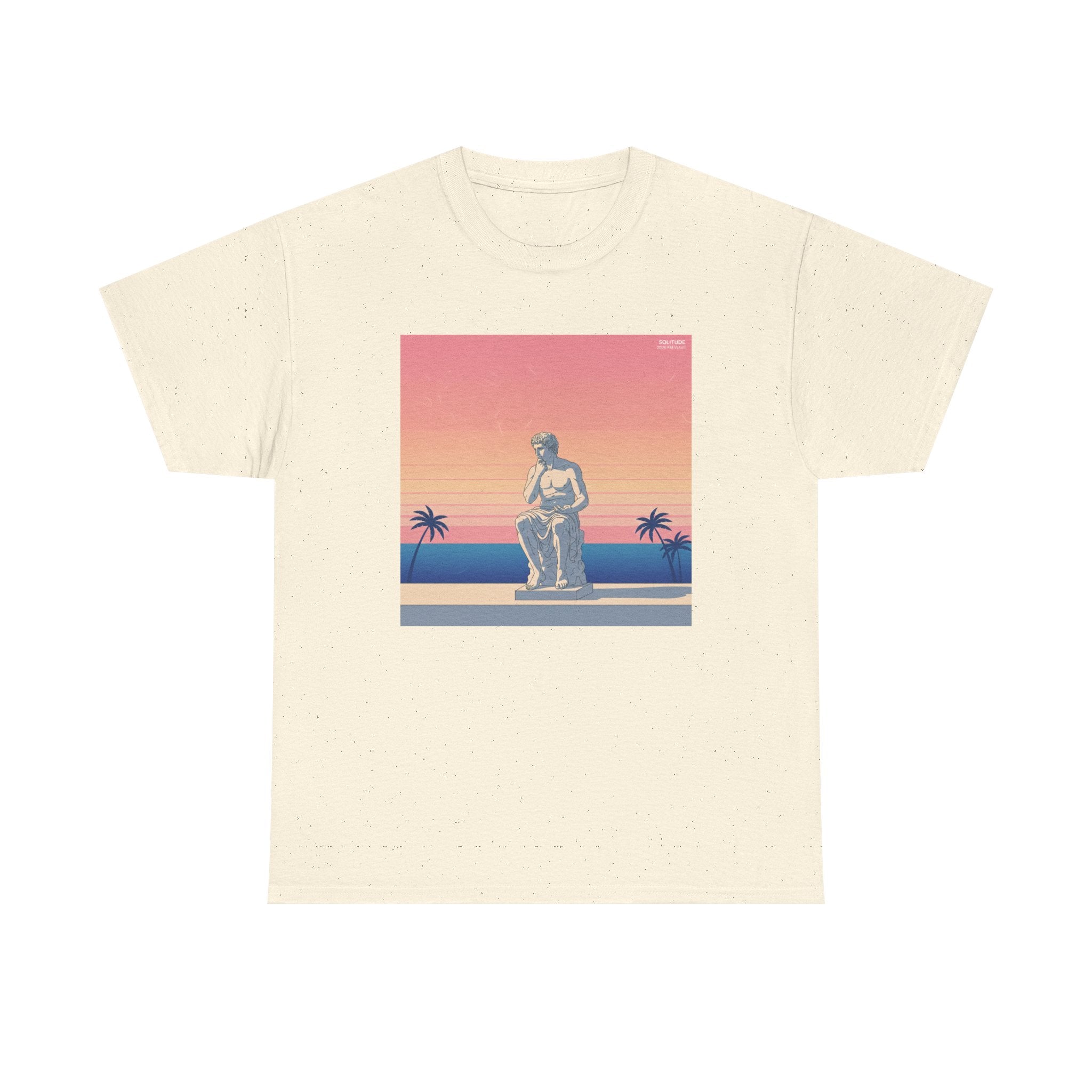 Retro Sunset Statue T-Shirt — Vaporwave Beach Graphic Tee