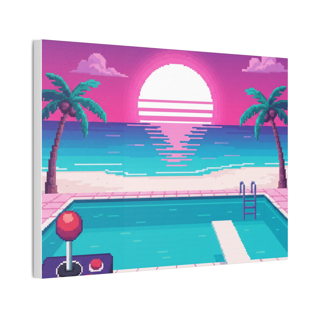 Retro Vaporwave Beach Canvas Print