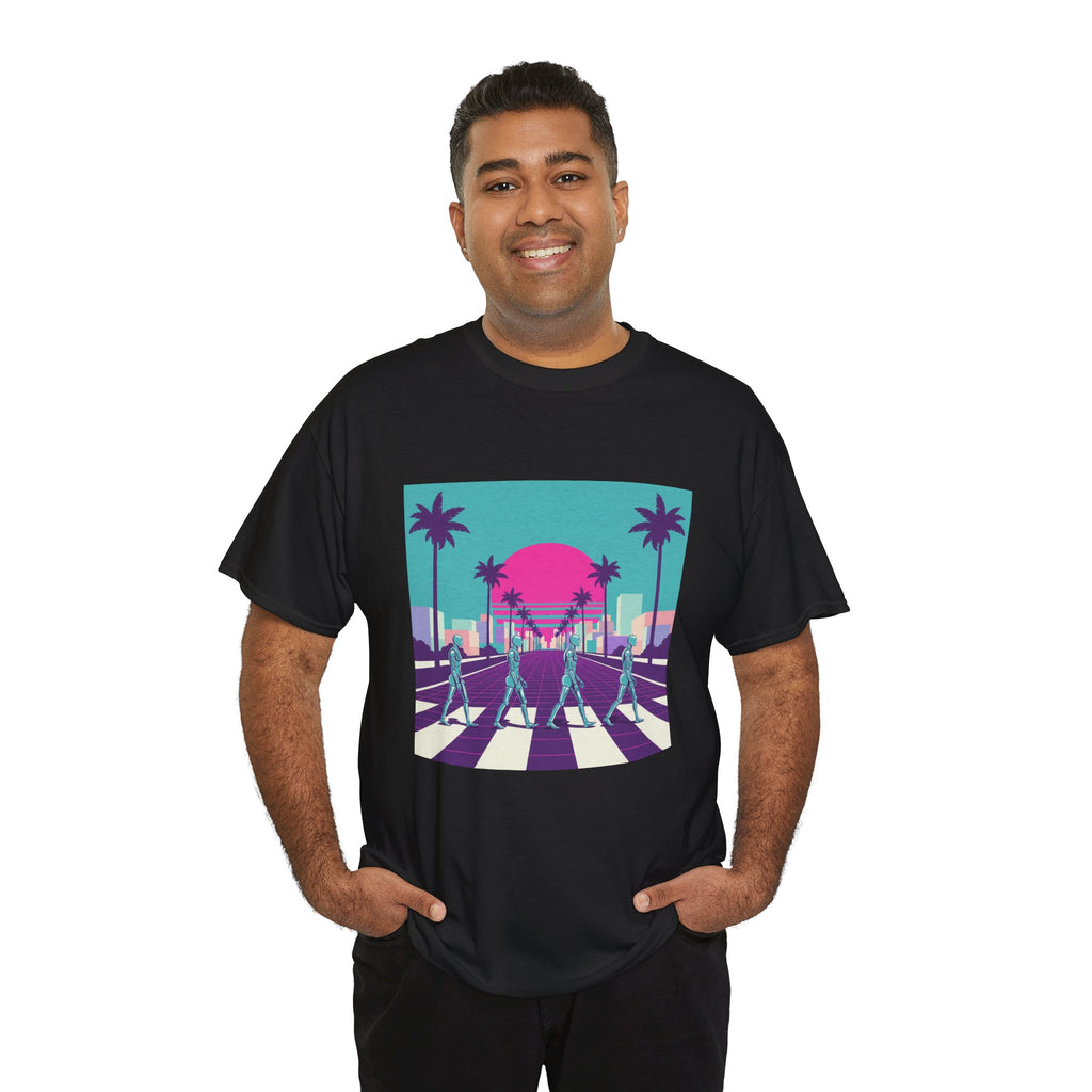 Retro Sunset Beach Tee — Vaporwave Palm Tree Skate Crossing T-Shirt