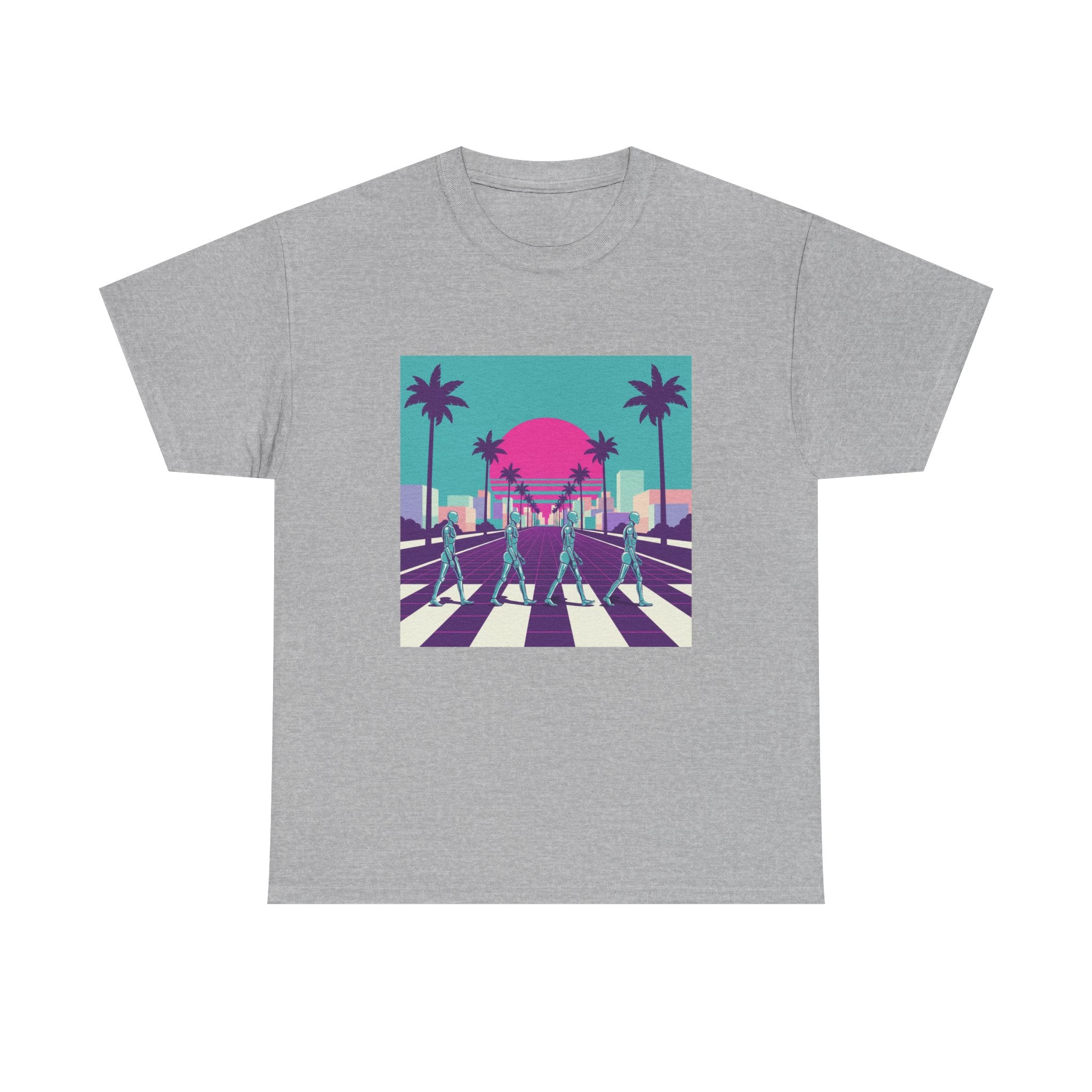 Retro Sunset Beach Tee — Vaporwave Palm Tree Skate Crossing T-Shirt