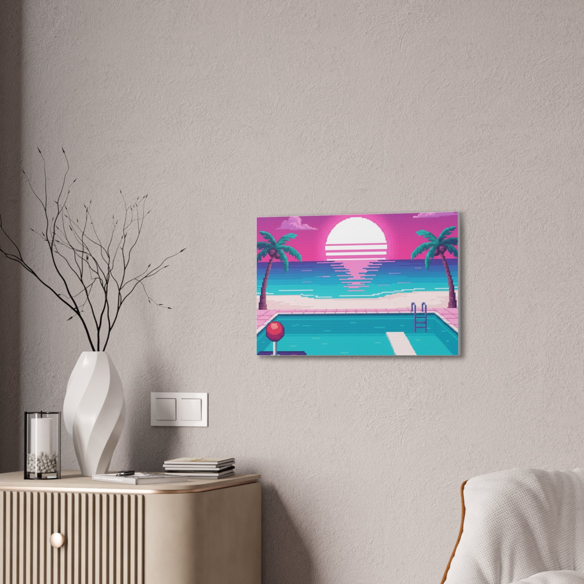 Retro Vaporwave Beach Canvas Print