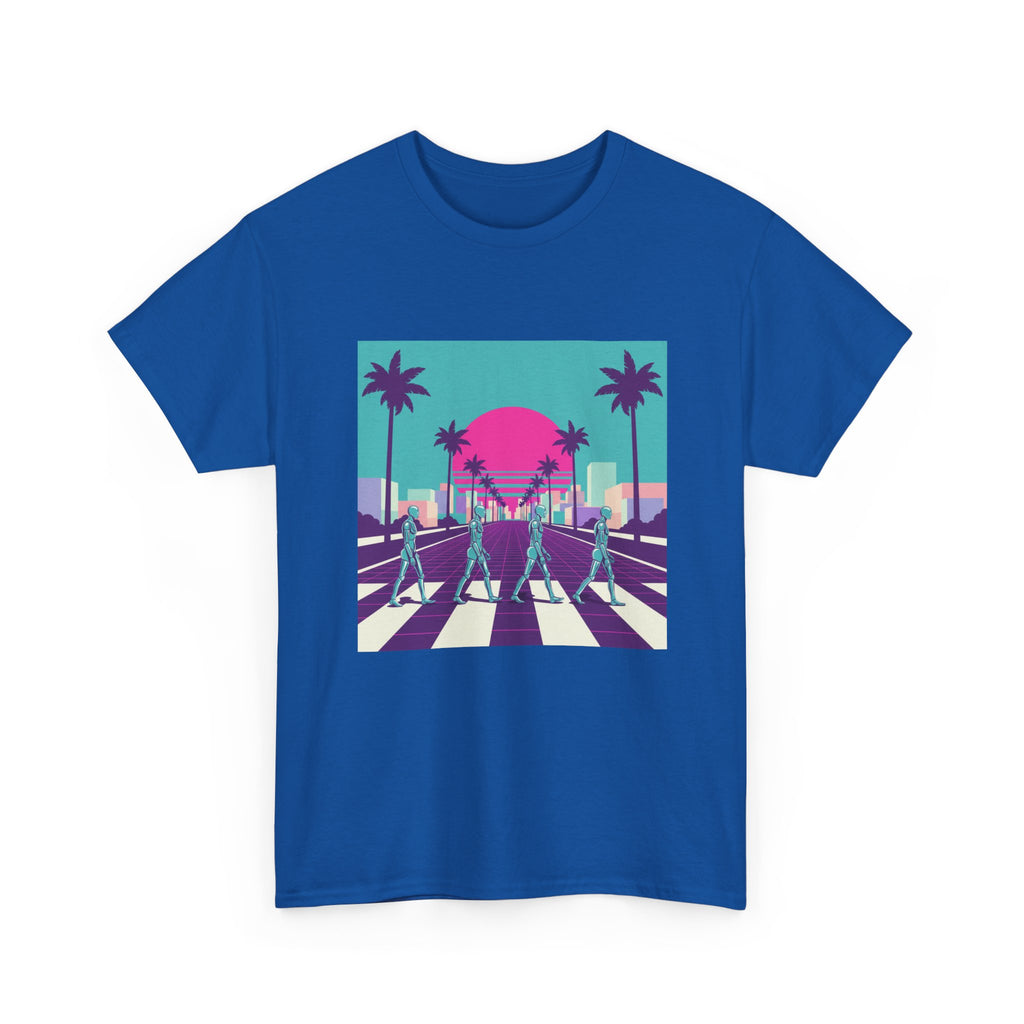 Retro Sunset Beach Tee — Vaporwave Palm Tree Skate Crossing T-Shirt