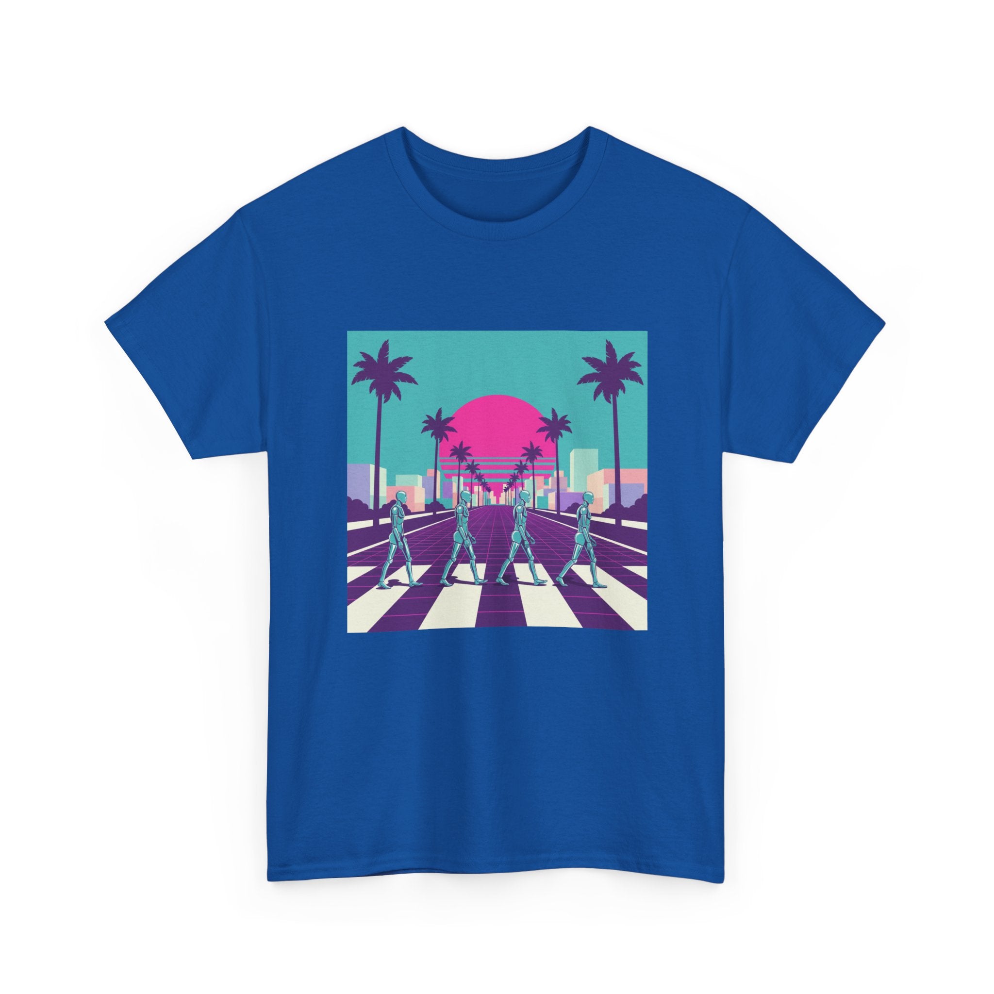 Retro Sunset Beach Tee — Vaporwave Palm Tree Skate Crossing T-Shirt