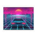 Canvas Wall Art — Retro 80s Synthwave Car Sunset
