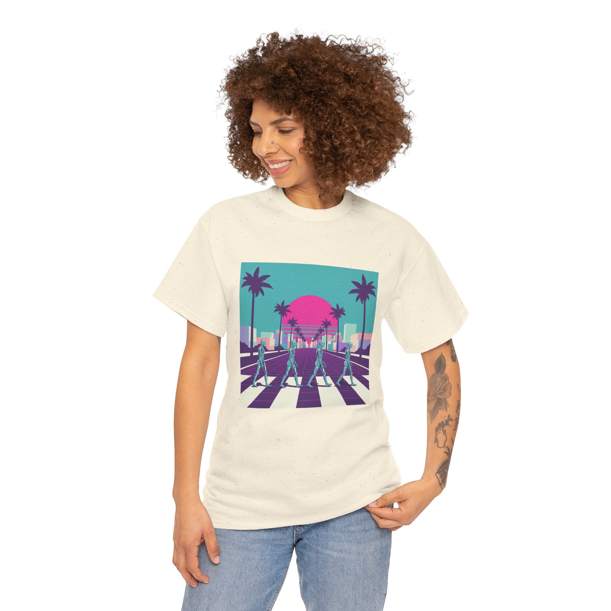 Retro Sunset Beach Tee — Vaporwave Palm Tree Skate Crossing T-Shirt