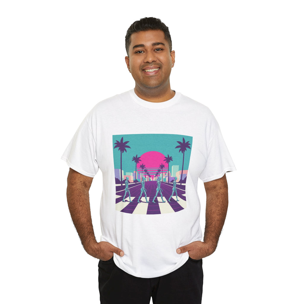 Retro Sunset Beach Tee — Vaporwave Palm Tree Skate Crossing T-Shirt