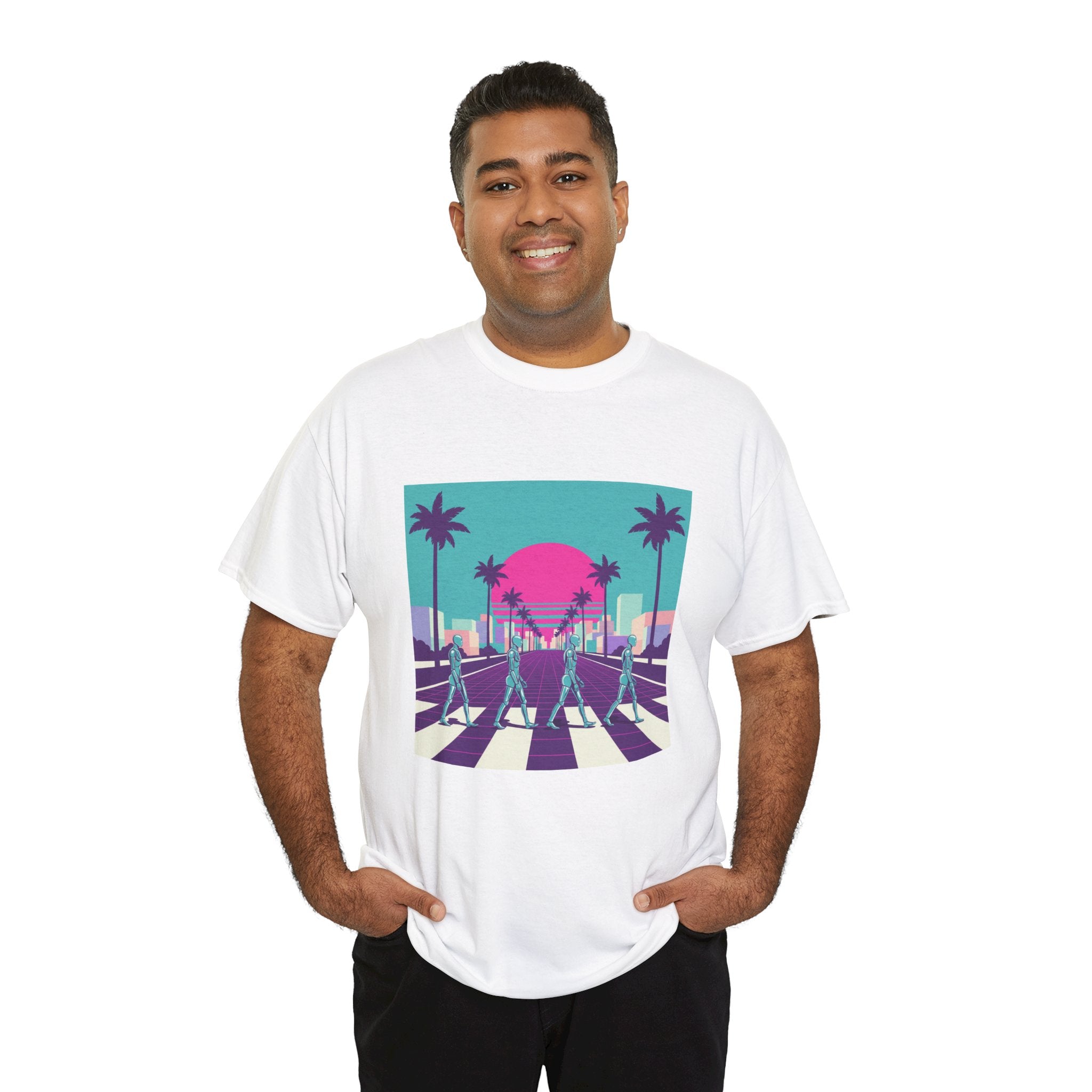 Retro Sunset Beach Tee — Vaporwave Palm Tree Skate Crossing T-Shirt