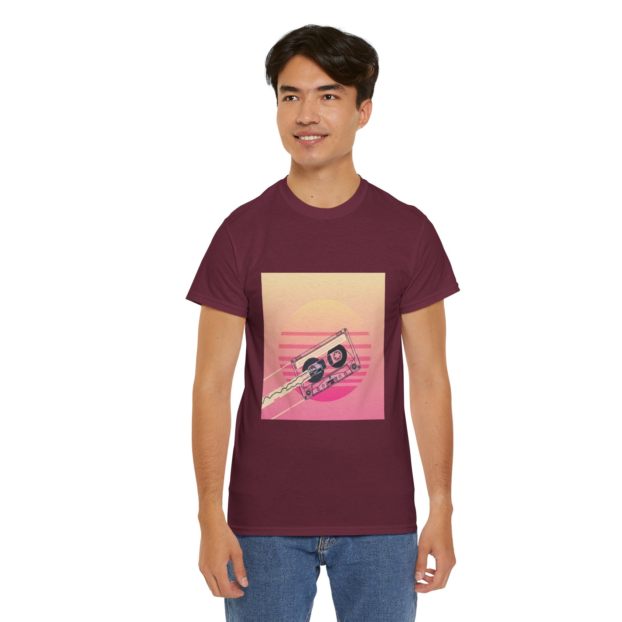Cassette Sunset Tee — Retro Vaporwave Vintage Tape T-Shirt