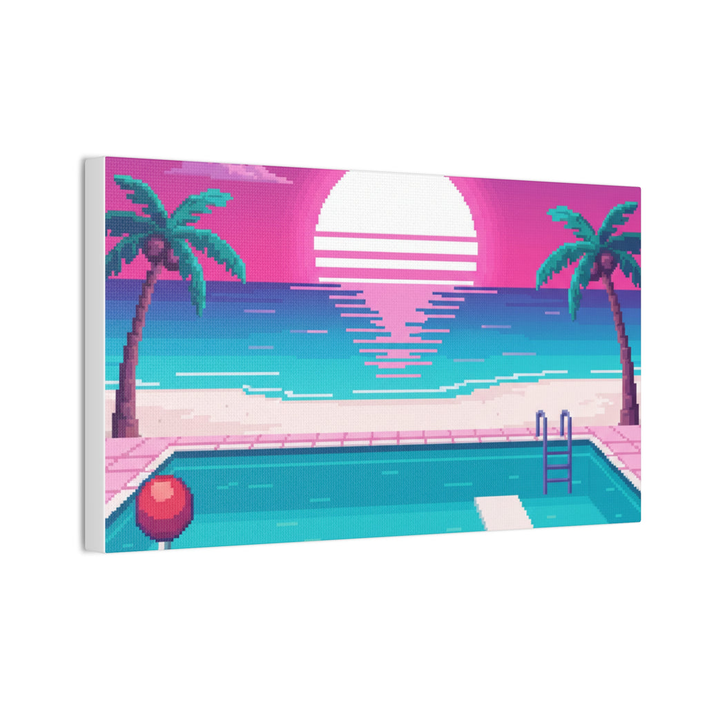 Retro Vaporwave Beach Canvas Print