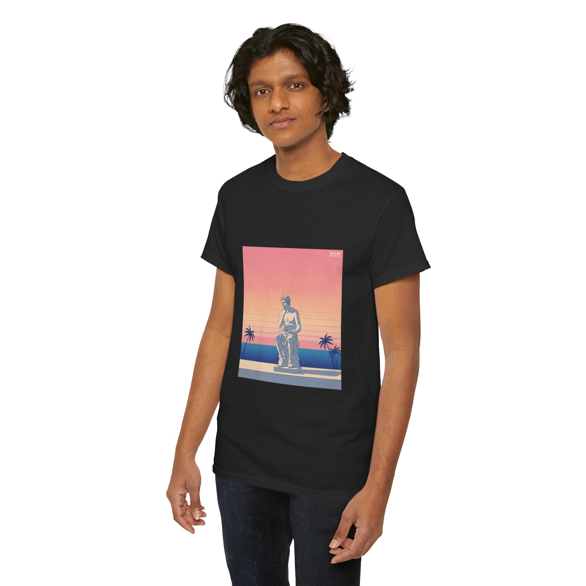 Statue Sunset Tee — Retro Palm Beach Vintage Graphic T-Shirt