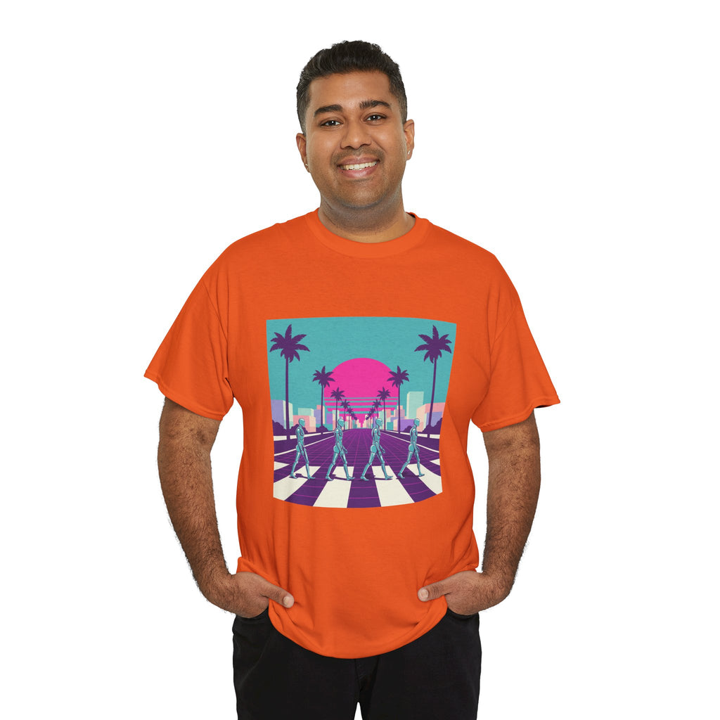 Retro Sunset Beach Tee — Vaporwave Palm Tree Skate Crossing T-Shirt