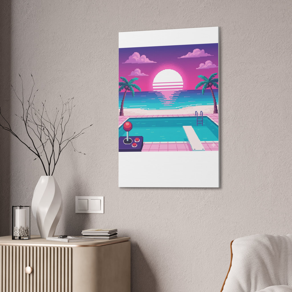 Retro Vaporwave Beach Canvas Print