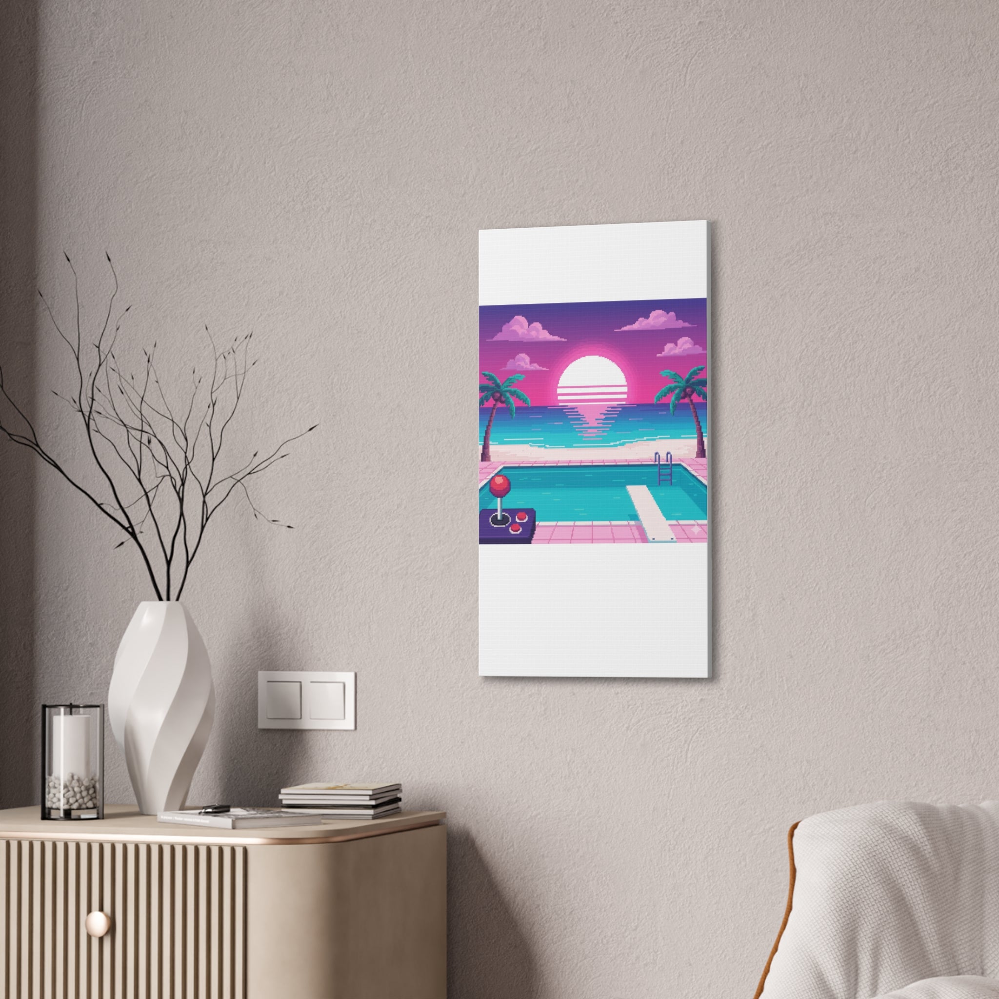 Retro Vaporwave Beach Canvas Print