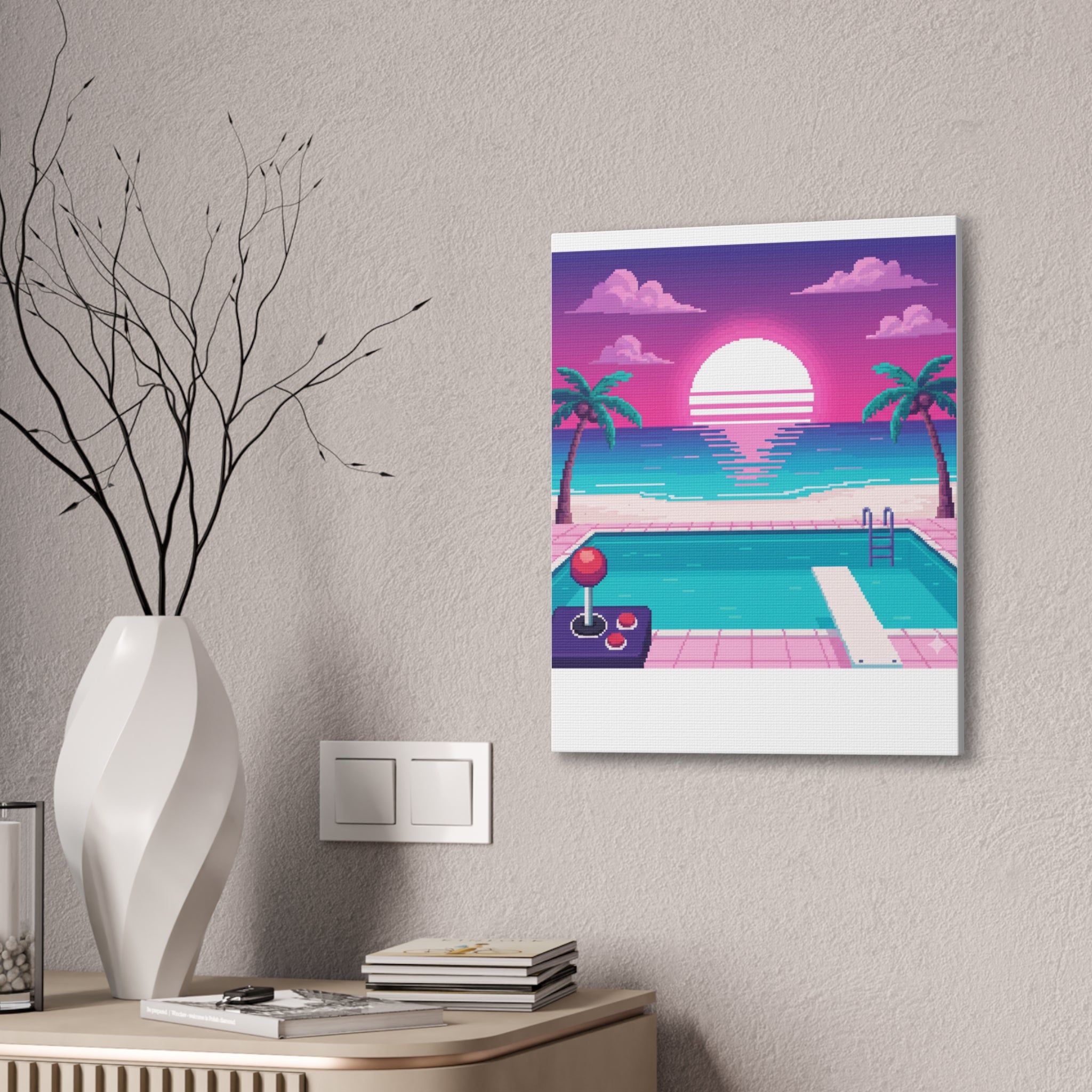 Retro Vaporwave Beach Canvas Print