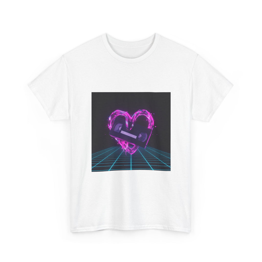 Retro Neon Heart Tee — Vaporwave Pink Heart with Bandage Graphic