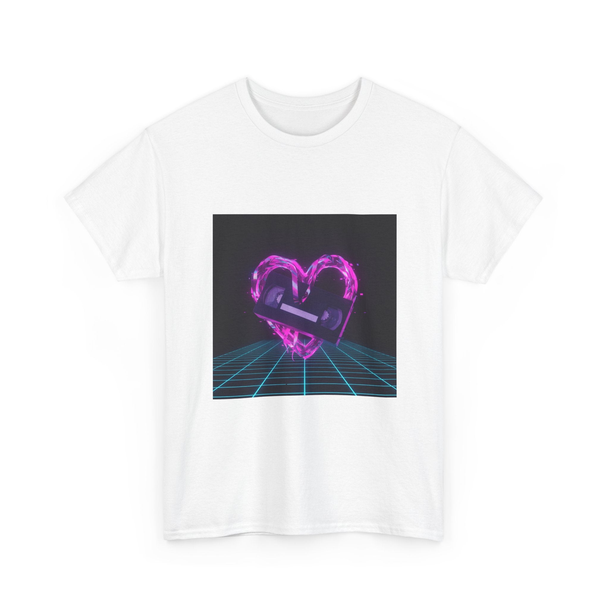 Retro Neon Heart Tee — Vaporwave Pink Heart with Bandage Graphic