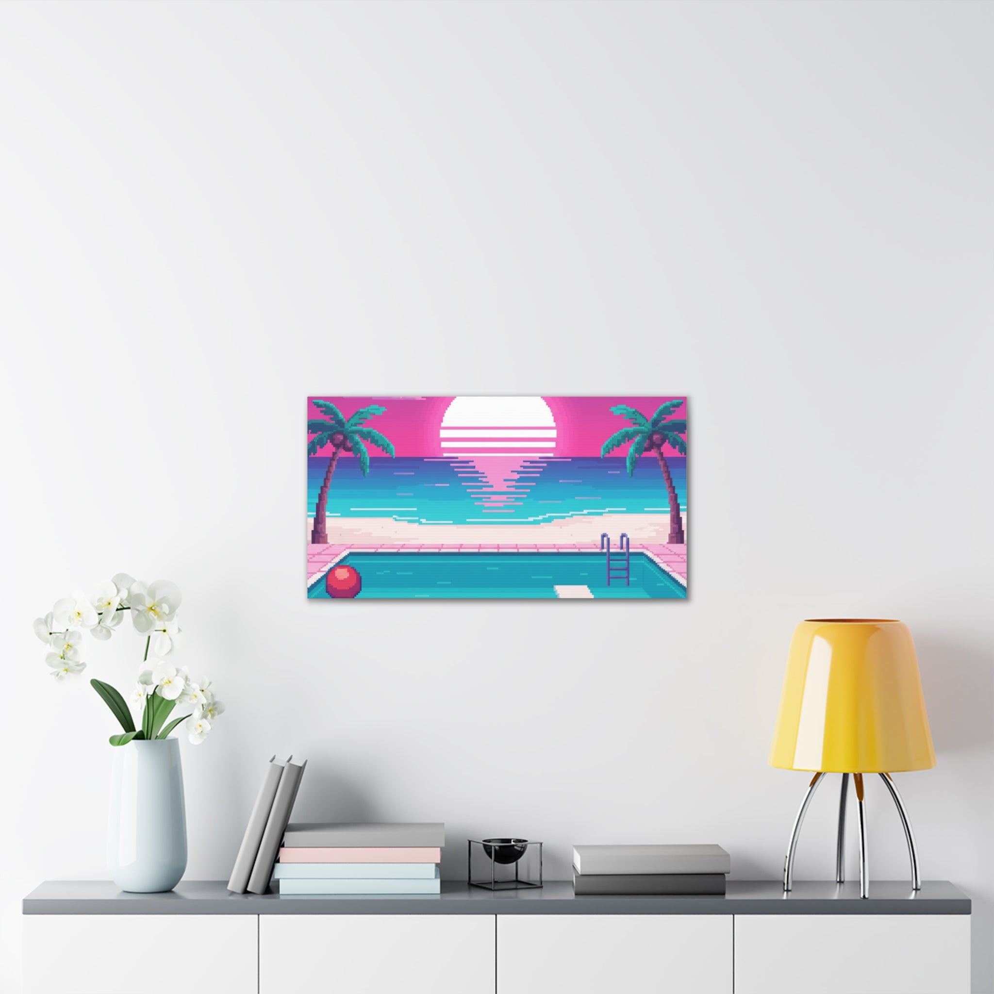 Retro Vaporwave Beach Canvas Print