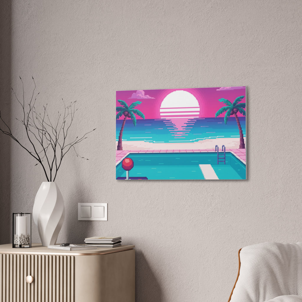 Retro Vaporwave Beach Canvas Print