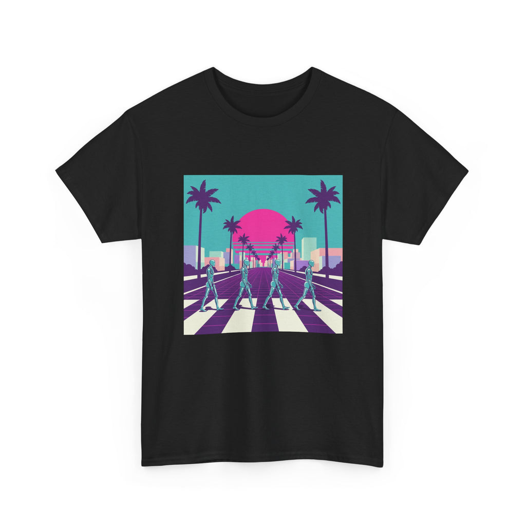Retro Sunset Beach Tee — Vaporwave Palm Tree Skate Crossing T-Shirt