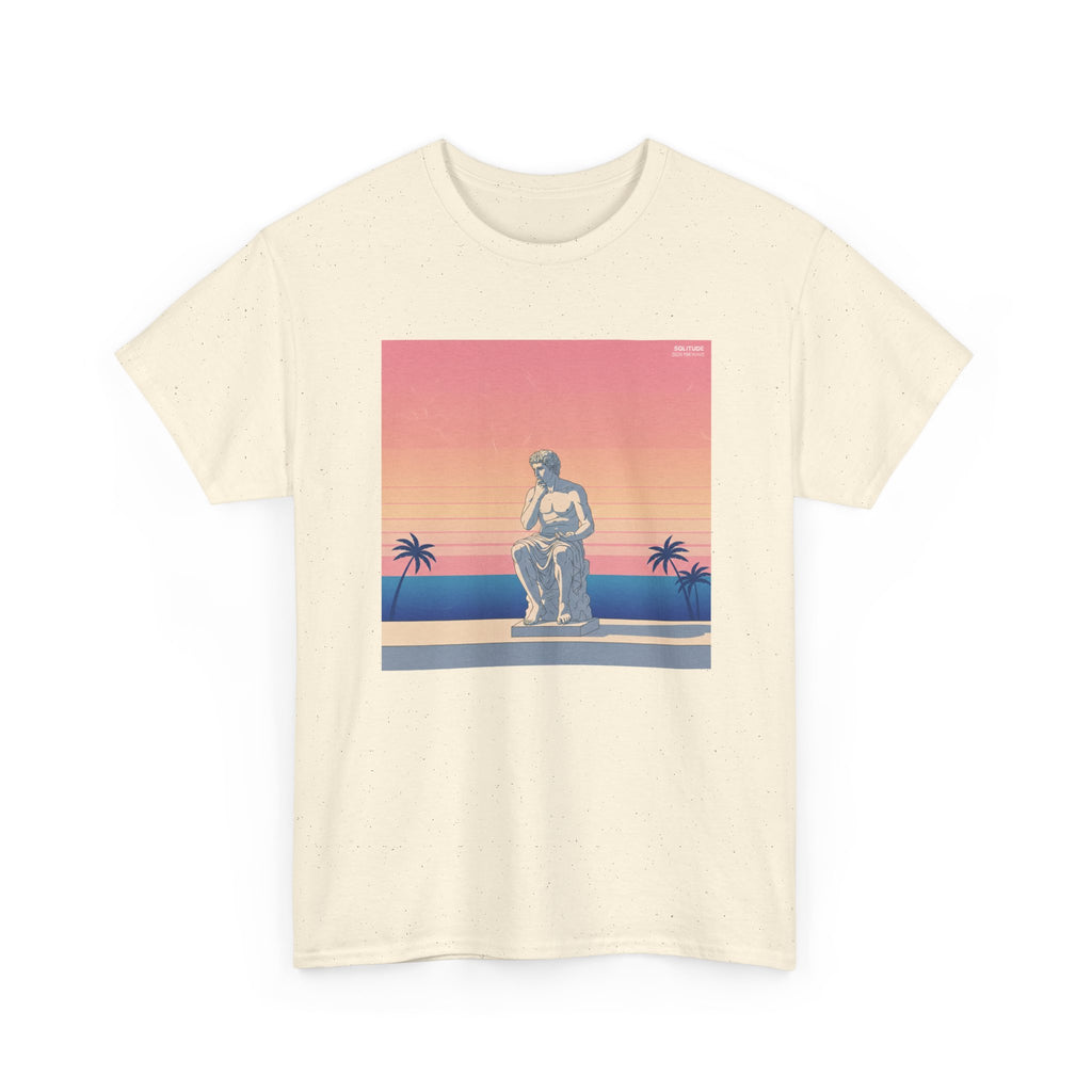 Retro Sunset Statue T-Shirt — Vaporwave Beach Graphic Tee
