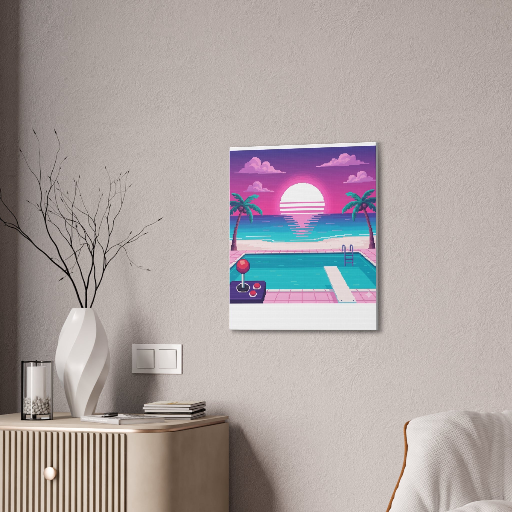 Retro Vaporwave Beach Canvas Print