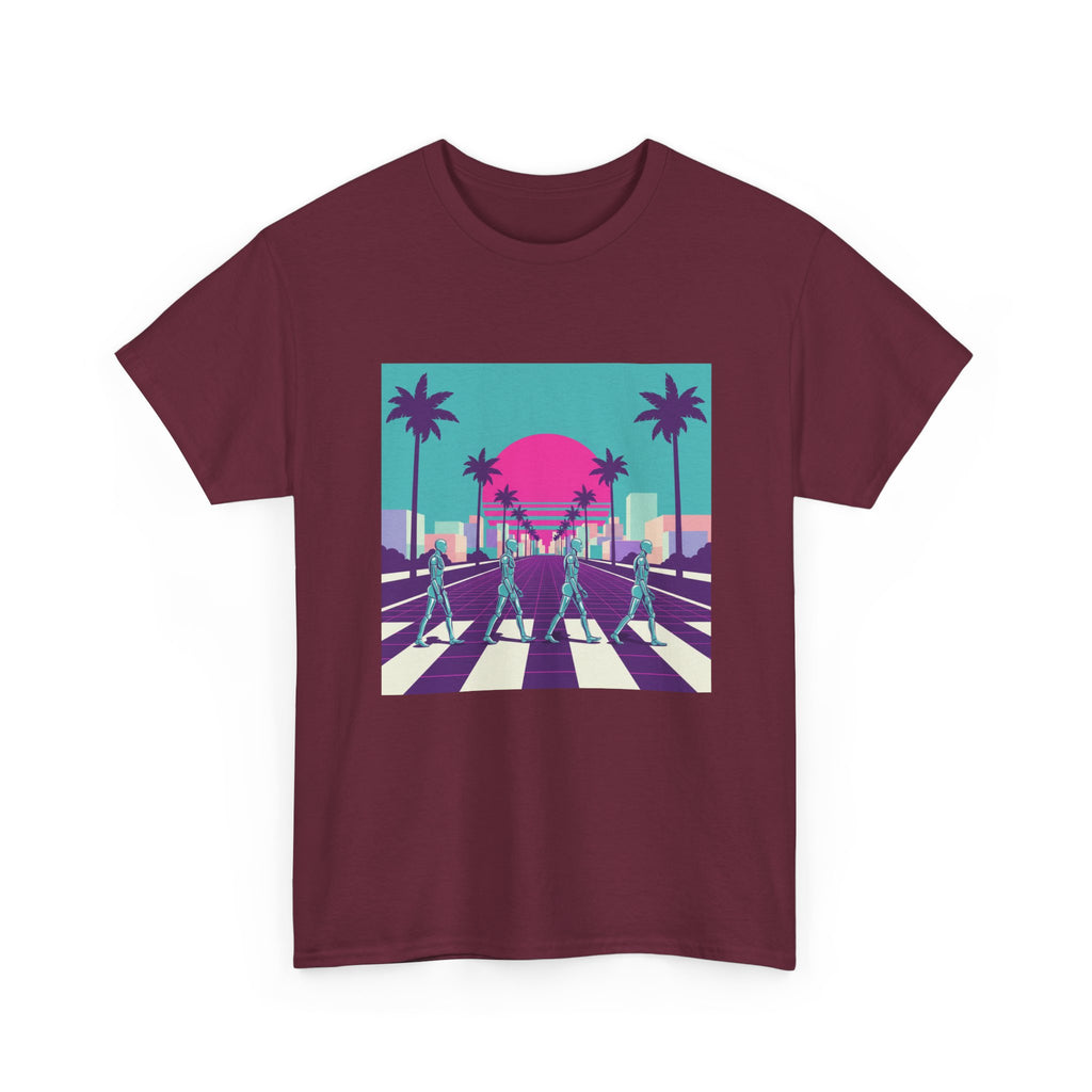 Retro Sunset Beach Tee — Vaporwave Palm Tree Skate Crossing T-Shirt