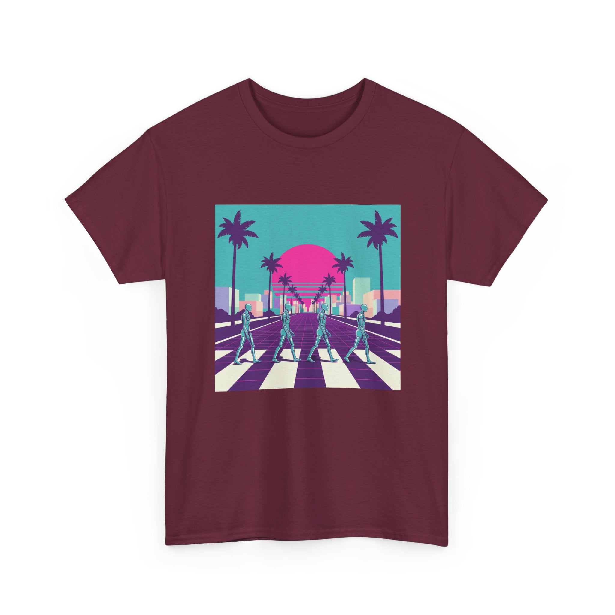 Retro Sunset Beach Tee — Vaporwave Palm Tree Skate Crossing T-Shirt