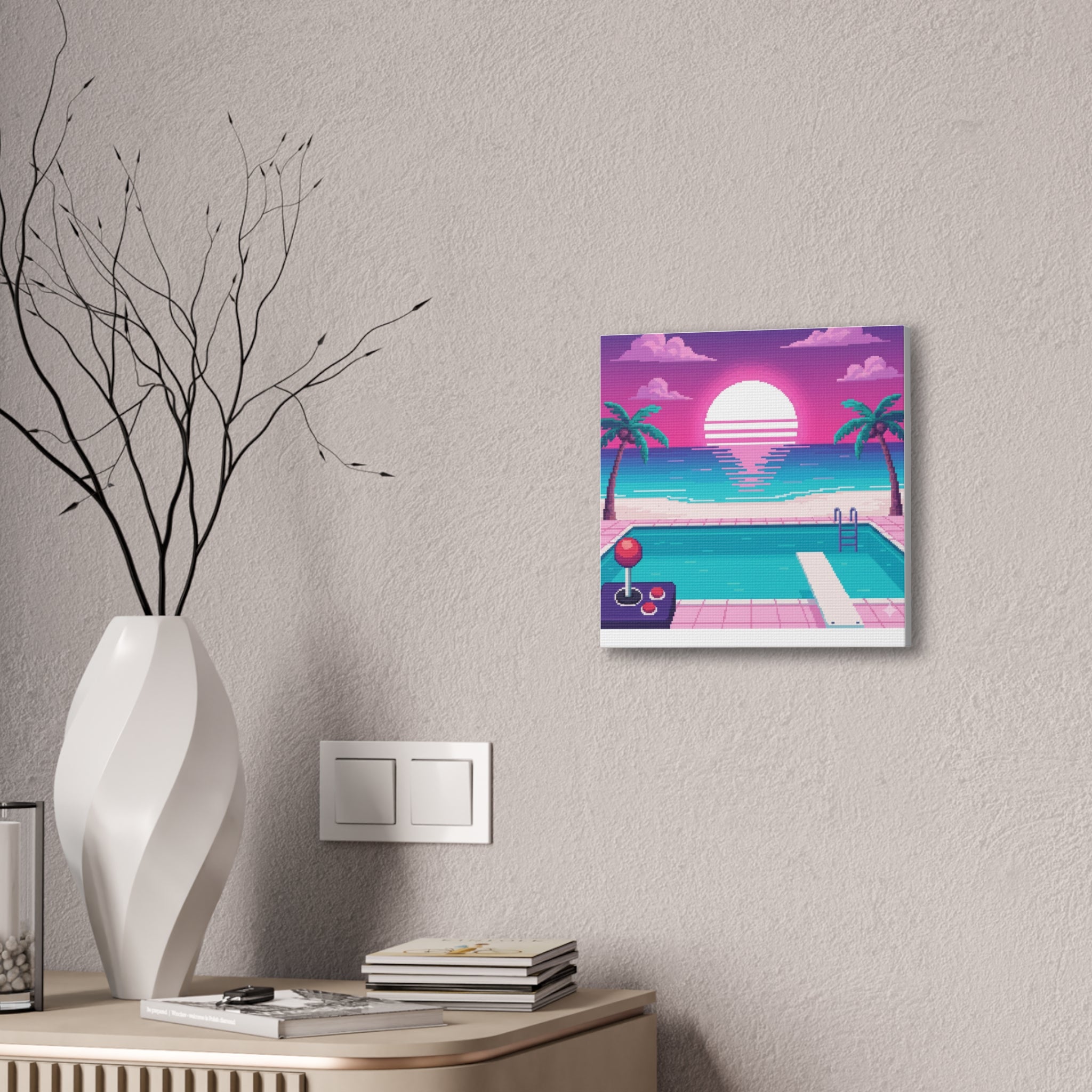 Retro Vaporwave Beach Canvas Print