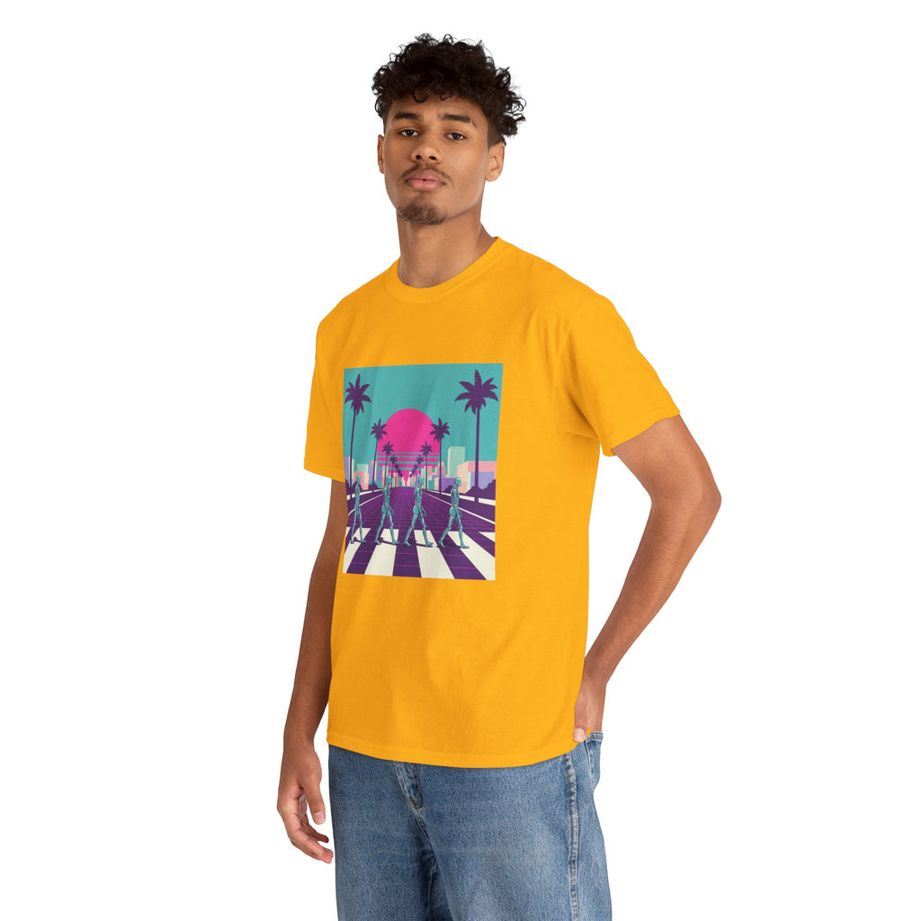 Retro Sunset Beach Tee — Vaporwave Palm Tree Skate Crossing T-Shirt