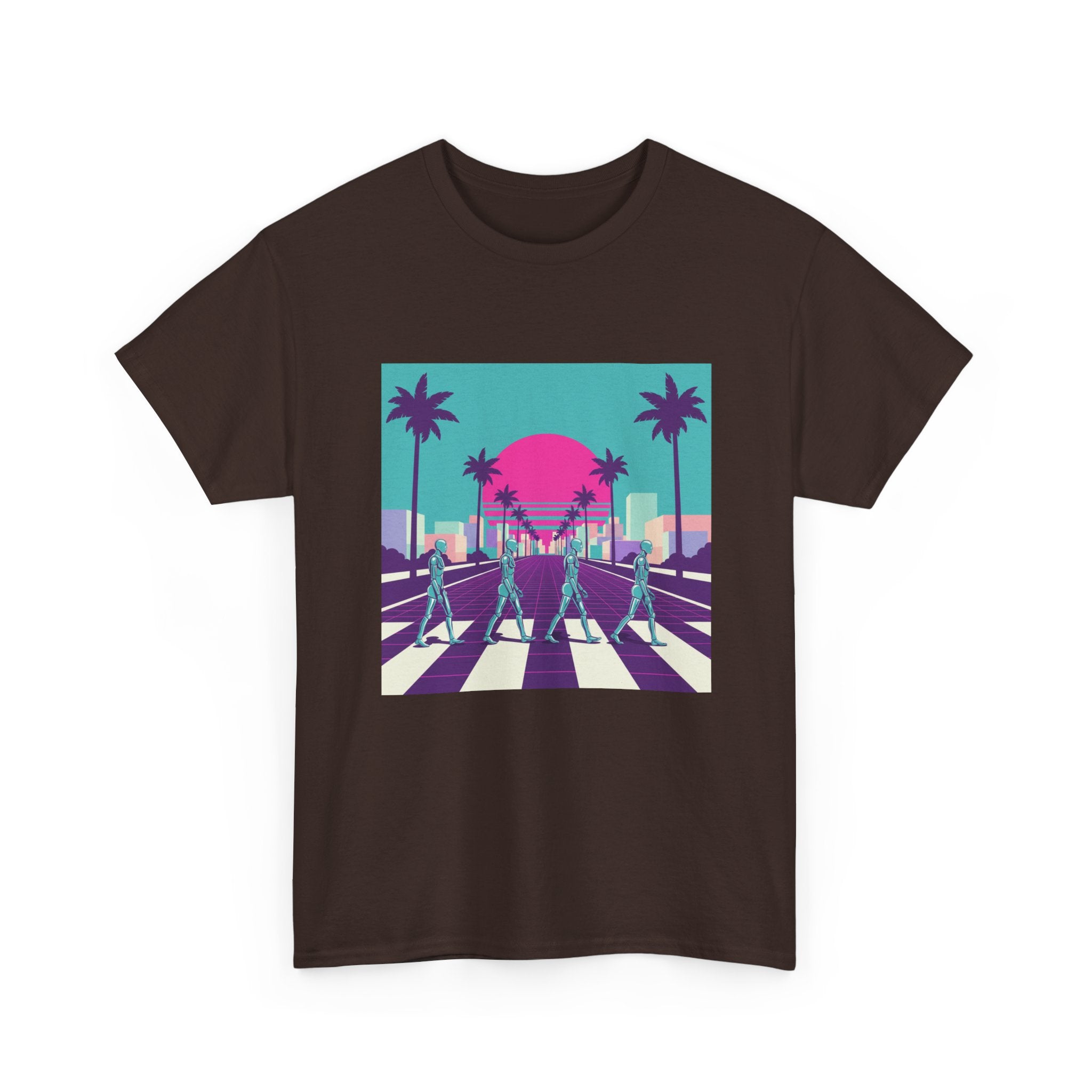 Retro Sunset Beach Tee — Vaporwave Palm Tree Skate Crossing T-Shirt