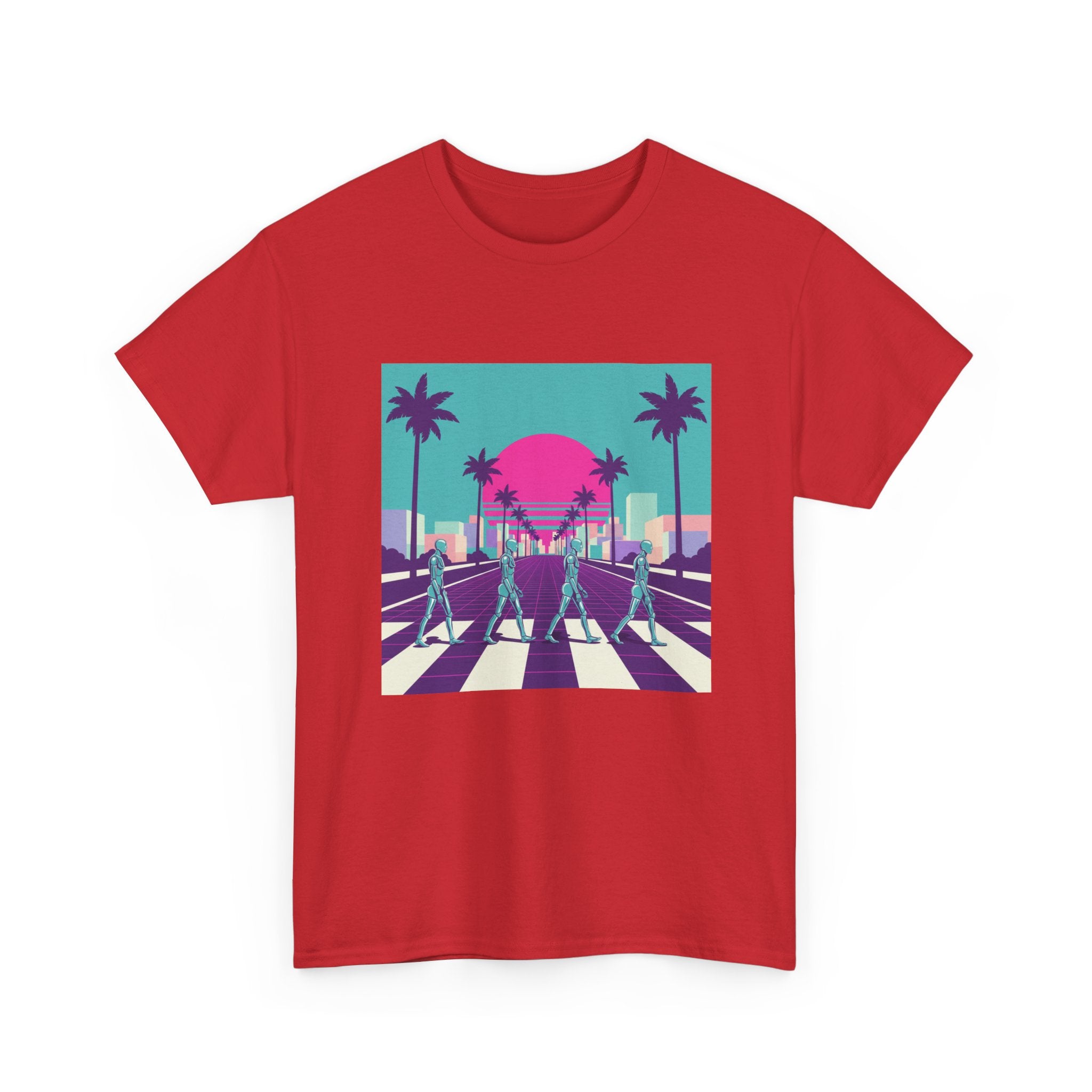 Retro Sunset Beach Tee — Vaporwave Palm Tree Skate Crossing T-Shirt