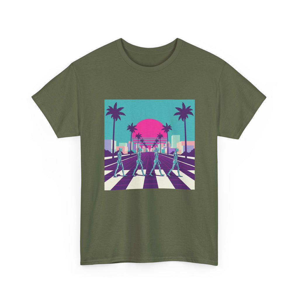 Retro Sunset Beach Tee — Vaporwave Palm Tree Skate Crossing T-Shirt