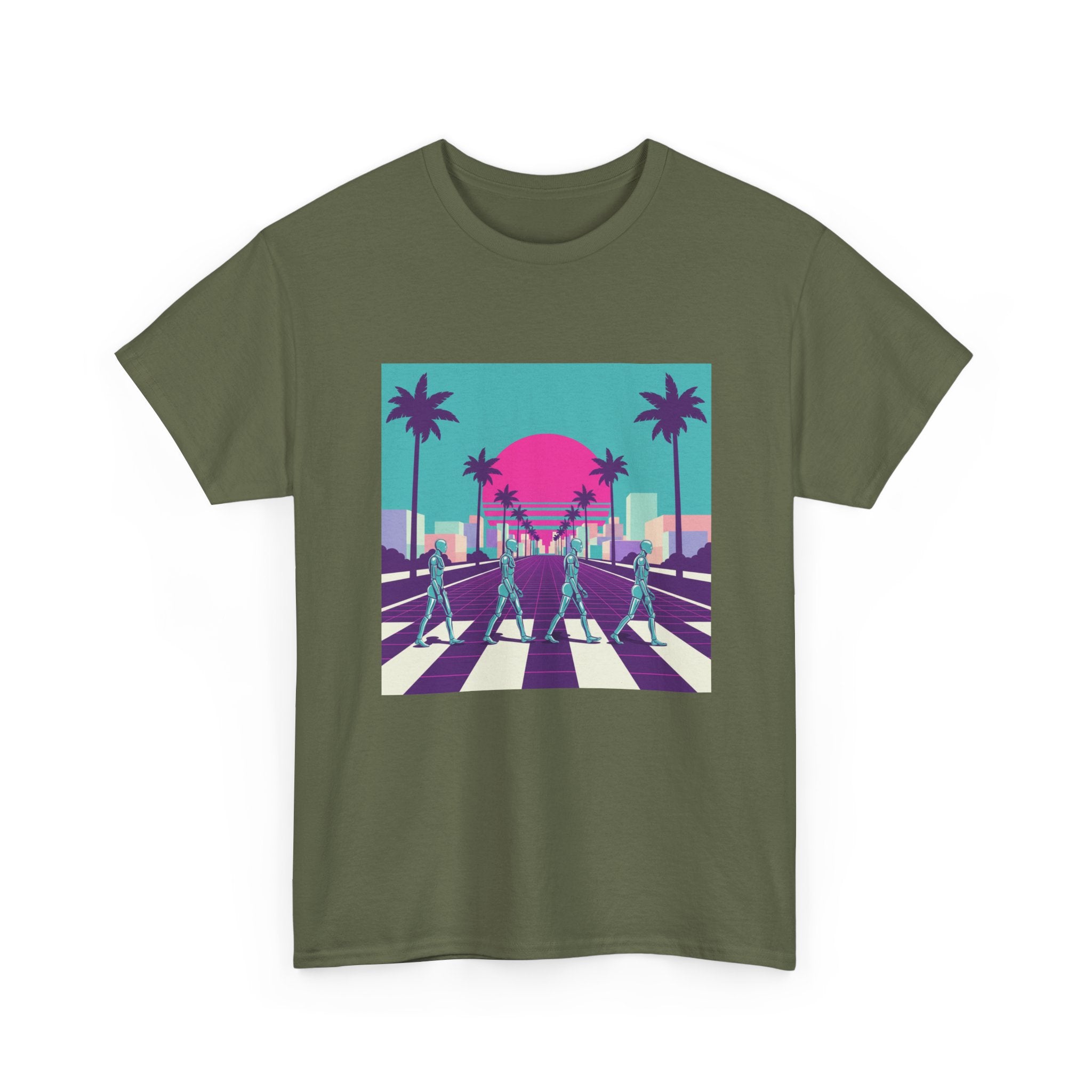 Retro Sunset Beach Tee — Vaporwave Palm Tree Skate Crossing T-Shirt