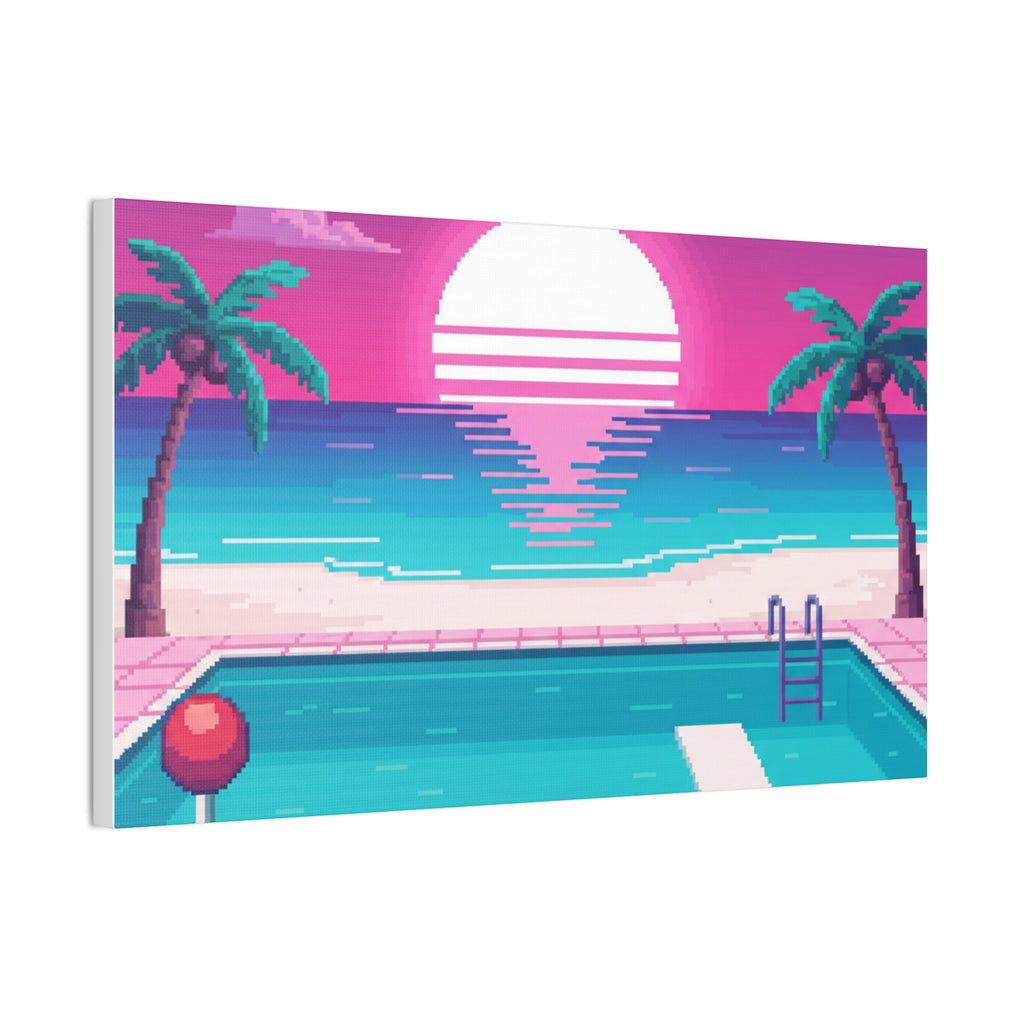 Retro Vaporwave Beach Canvas Print