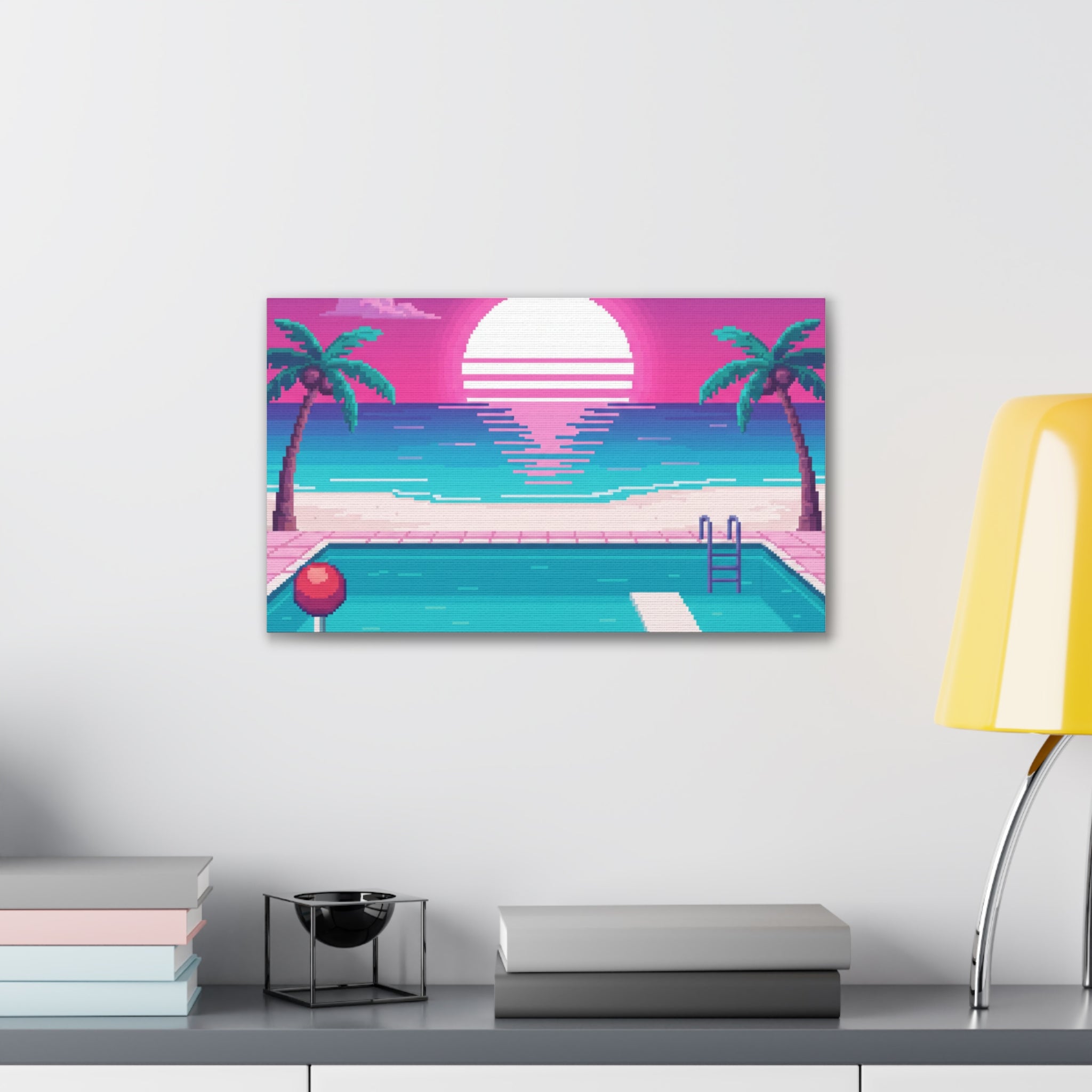 Retro Vaporwave Beach Canvas Print