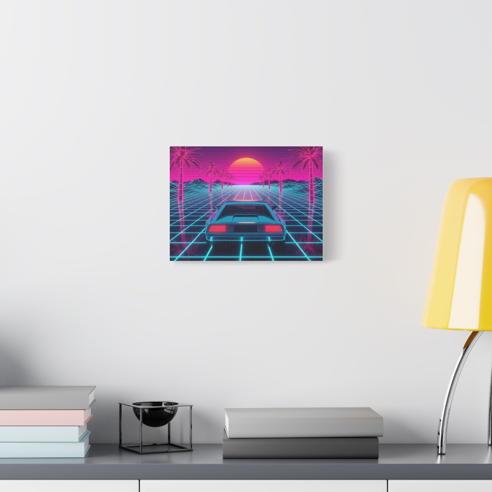 Canvas Wall Art — Retro 80s Synthwave Car Sunset