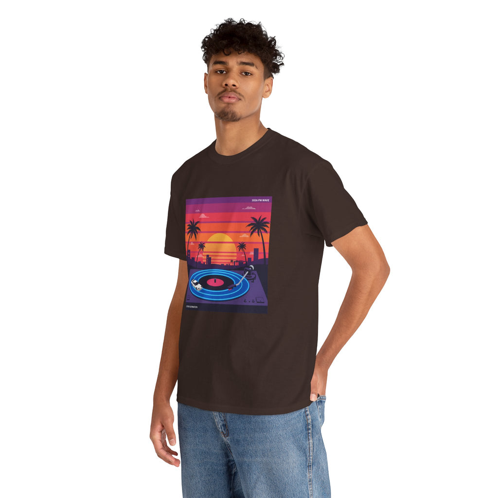 Sunset Vinyl Record T-Shirt — Retro Beachwave Music Tee